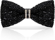 Rhinestone Bow Tie, Black Sparkly Bow Tie Adjustable Glitter Crystal Necktie for