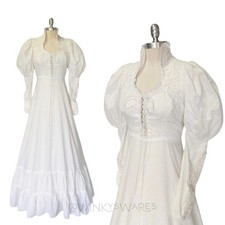 Gunne Sax Wedding Dress Size 11 M Vintage 70s Gown Prairie Maxi White Corset