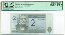 Estonia 2007 2 Krooni Bank Replacment Note Superb Gem New 68 PPQ PCGS Currency