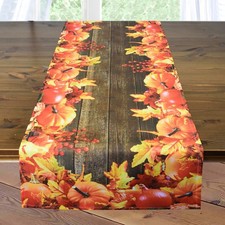 Tischl&auml;ufer Sommer Herbst mit Digitaldruck 40x140 cm K&uuml;rbis und Herbstbl&auml;tter