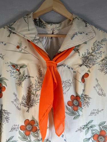 Vestido Vintage Años 60 Mod Línea A Floral Naranja Lazo Forrado Mangas Largas Talla L Cremallera - Imagen 2 de 17