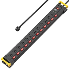 6-12 Outlet Metal Power Strip with Individual Switches, 9-Foot Cord, 1875W/15Amp
