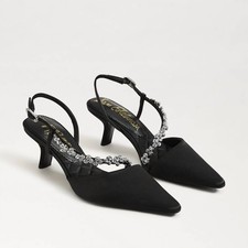 Sam Edelman Women's Bonnie Slingback Pump Shoe Black Satin