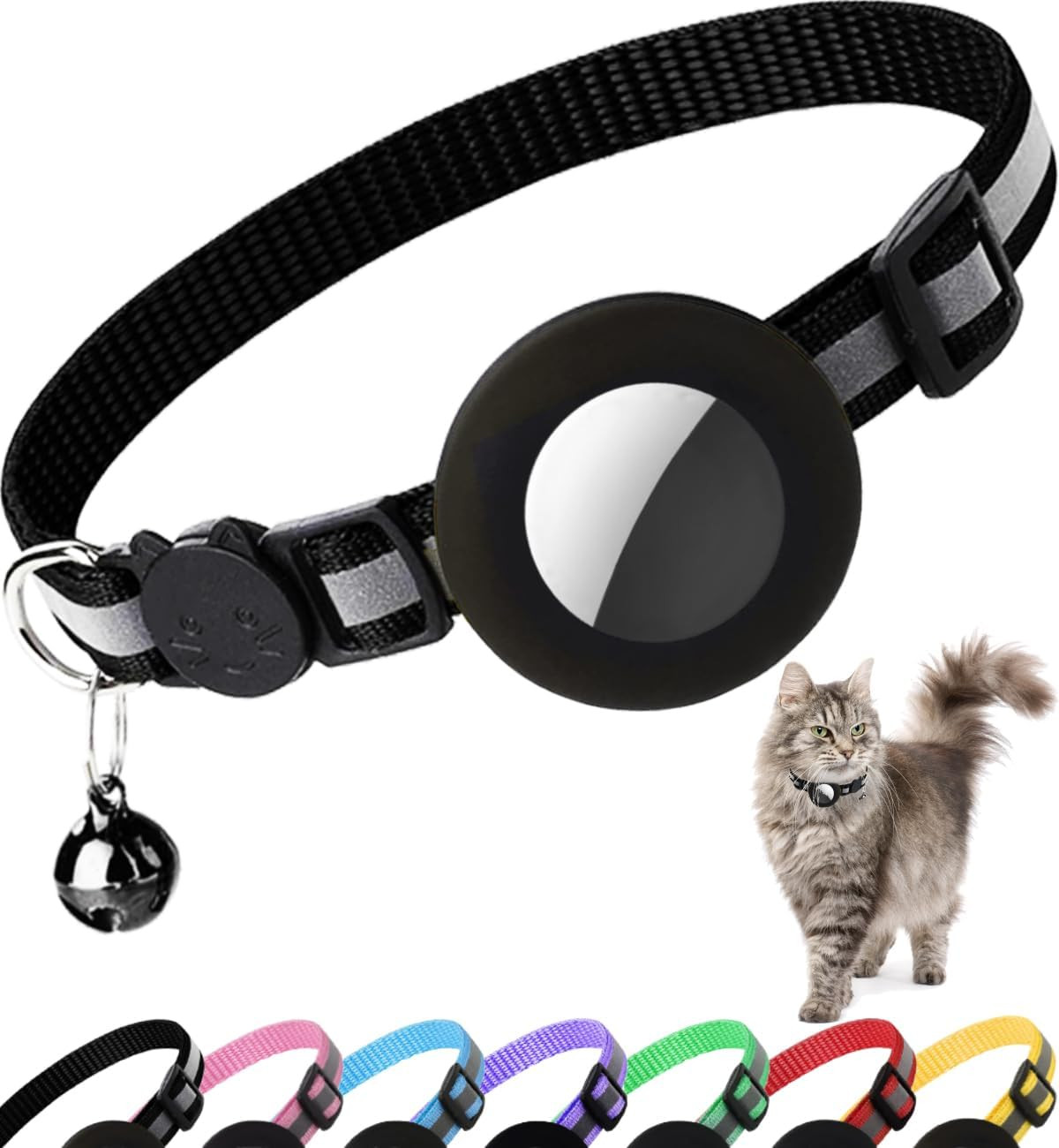 Airtag Cat Collar Breakaway, Reflective Kitten Collar with Apple Air Tag Holder