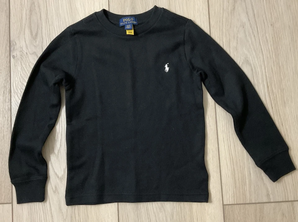 $55 Ralph Lauren Niños POLO Logo Térmico Tejido Waffle Camisa Negra Top Talla 4 4T Foto 2 de 4