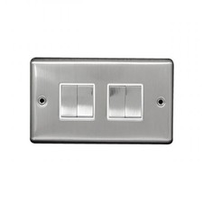 Brushed Stainless Steel Light Switch 10A | 4 Gang 2 Way | Screwed Faceplate