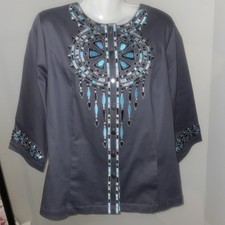 Bob Mackie Wearable Art Button Up Women's Medium Gray Geometric