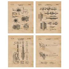 Classic Builder Plumbing Pipe Patent Prints, 4 (8x10) Art Decor Home Work Office