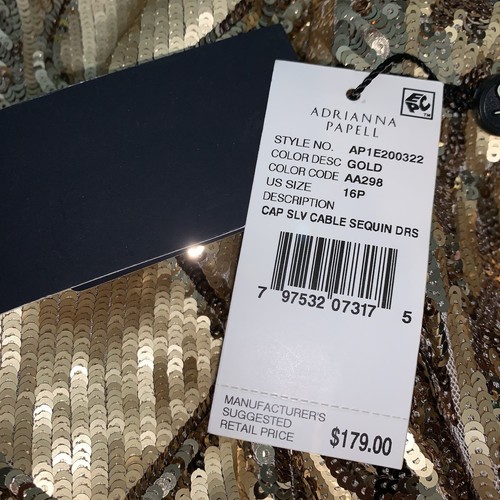 Adrianna Papell Gold cable knit sequin cocktail dress NWT Size 16P - Picture 8 of 10