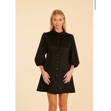 Dolce Cabo Faux Suede Puff Sleeve Shirt Dress Black Large NWT