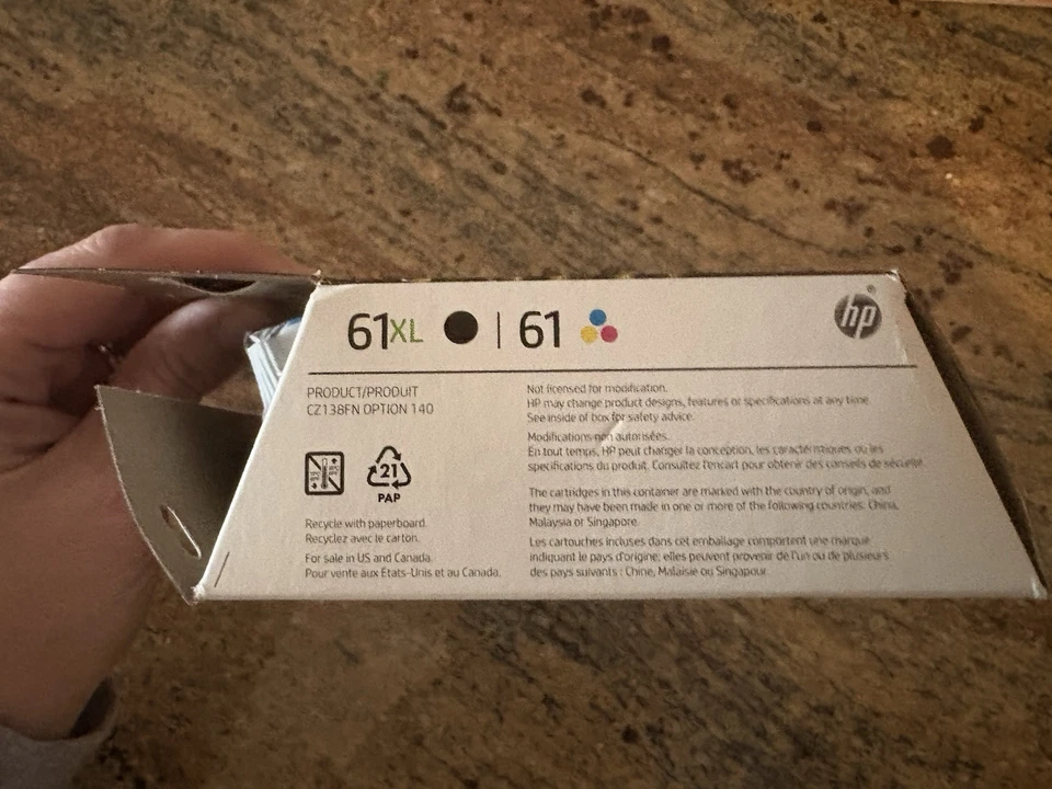 HP 61 Black High Yield and Tri-Color Standard Yield Ink Cartridge - CZ138FN #140 - Image 2 of 4