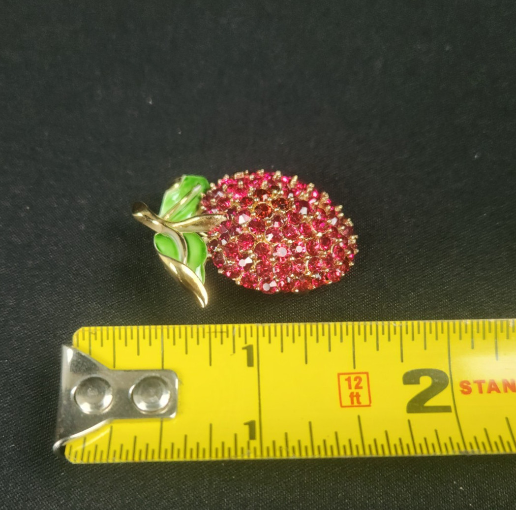 Trifari Cherry w/ Stem Ruby Red Rhinestone Brooch… - image 9