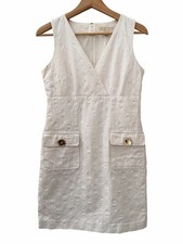 Michael Kors Sleeveless Mini Sheath Dress Sz 4 White Surplice V Neck Pocket Zip