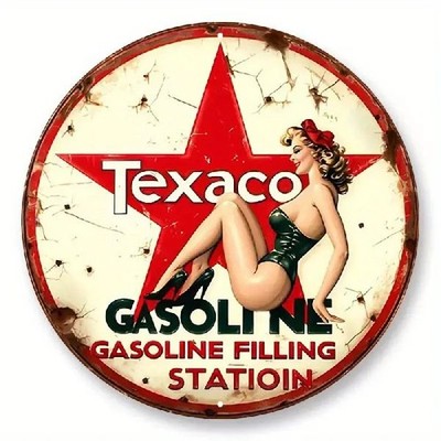 Blechschild rund Texaco Gasoline Werbeschild Durchmesser 20cm Vintage TEL1630