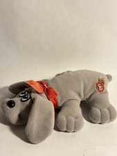 1985 Vintage Tonka Pound Puppy Grey Plush Dog w/ red bow rare