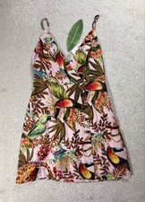 Farm Rio Dress Womens M Pink Into The Jungle Mini Wrap Tropical Birds Linen New