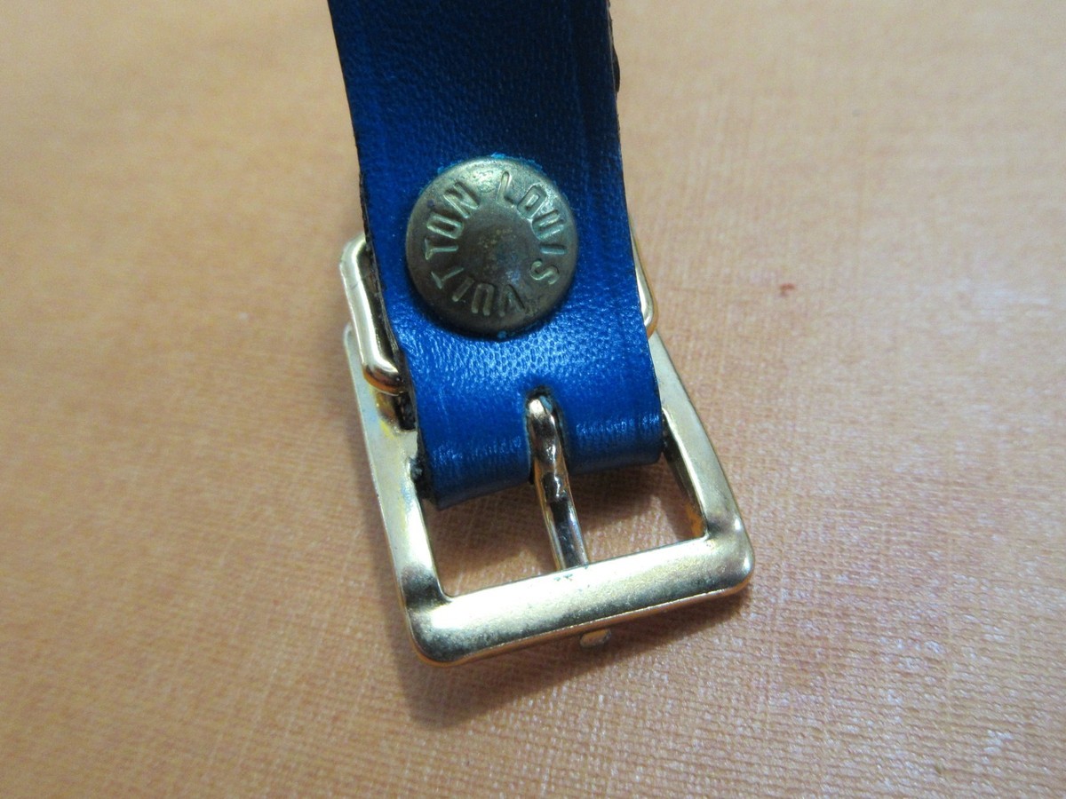 Louis Vuitton Luggage Name Tag Large Blue Leather w/brass hw NO