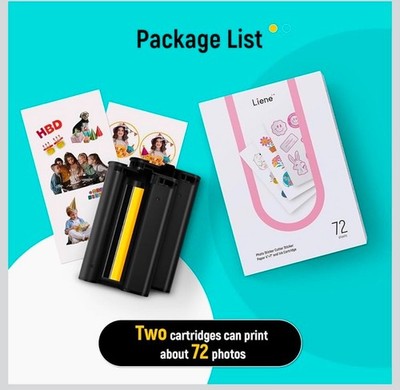 4 Pack Liene PixCut S1 Sticker Paper 4x7 + Ink Cartridge 72 Sheets Each NEW