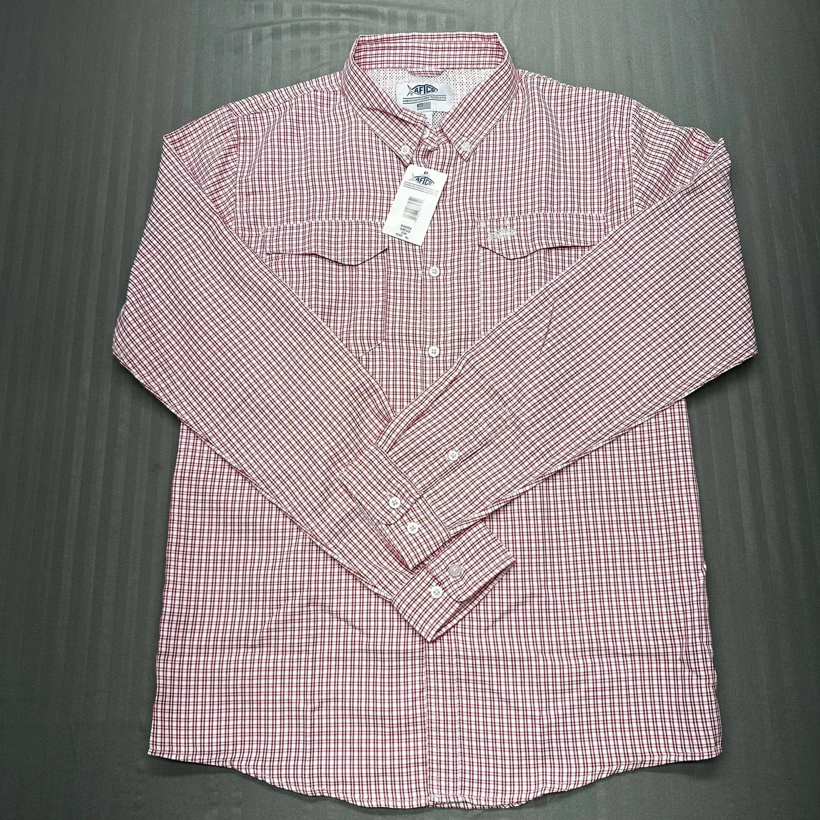AFTCO Sirius Performance Fishing Shirt Red Plaid Size Teen XL