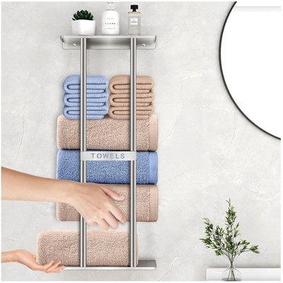 Bathroom Towel Storage Rack with Metal Shelf.