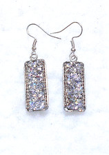 Dangle earrings, Sparkly encrusted, silver metal. 48mm Long.  (3B1)