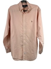 Vtg Polo Ralph Lauren Oxford Button Down Shirt XL Peach White Striped 90s Y2K