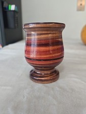 Hand Turned Multicolor Wood Vase Goblet 4" Tall 3" Wide