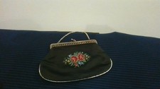REDUCED   Petit Point Needlepoint Floral Embroidered Purse Handbag Vintage