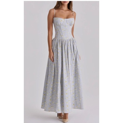 #ad HOUSE OF CB Sz M Medium Bigger Cup Blue Dress Rona Blue Floral Corset $198.00