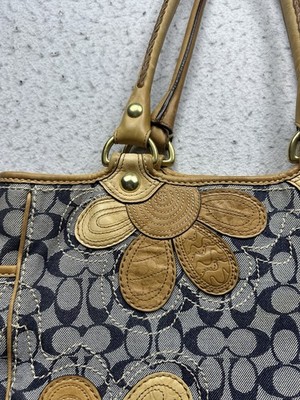 Vintage Women's Coach Bleeker Denim Floral Leather Tote Purse