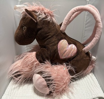 TOBY NYC Brown & Pink ''Take Me Everywhere'' Horse Bag Purse Plush Pony bag