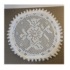 White Round Lace Floral Doily Set, 6-Piece, Flowers Plants Theme