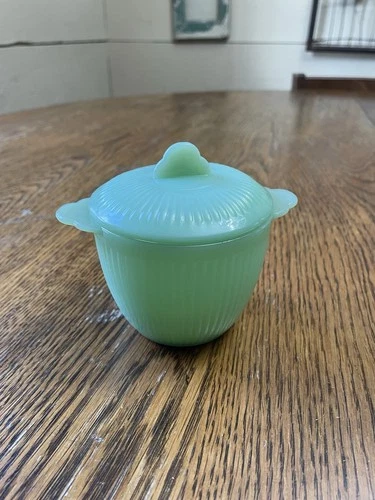 Vintage Fire King Jadeite Jane Ray Sugar Bowl With Lid Unmarked