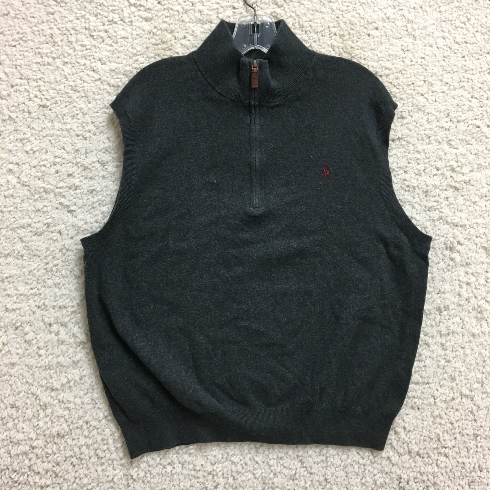 Polo Ralph Lauren Vest Sweater Large Adult Gray Pima Cotton 1/4 Zip Pony Mens L