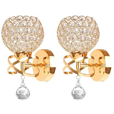 Gold Wall Sconces Set of , Modern Crystal Wall Light with E26 Socket Hardwire...