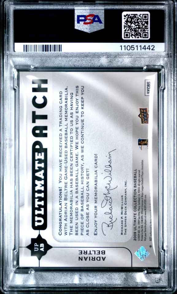 2009 Ultimate Collection Ultimate Patch #UPAB Adrian Beltre Ultimate Patch PSA 5 - Image 2 of 2