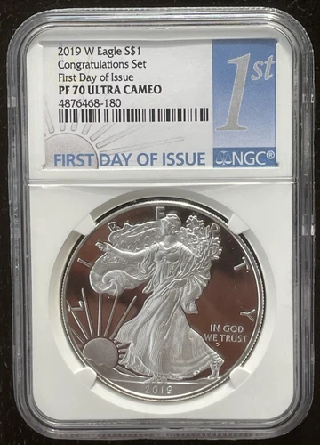 2019-W $1 SILVER AMERICAN EAGLE NGC PF70 Congratulations First Day of Issue 6477