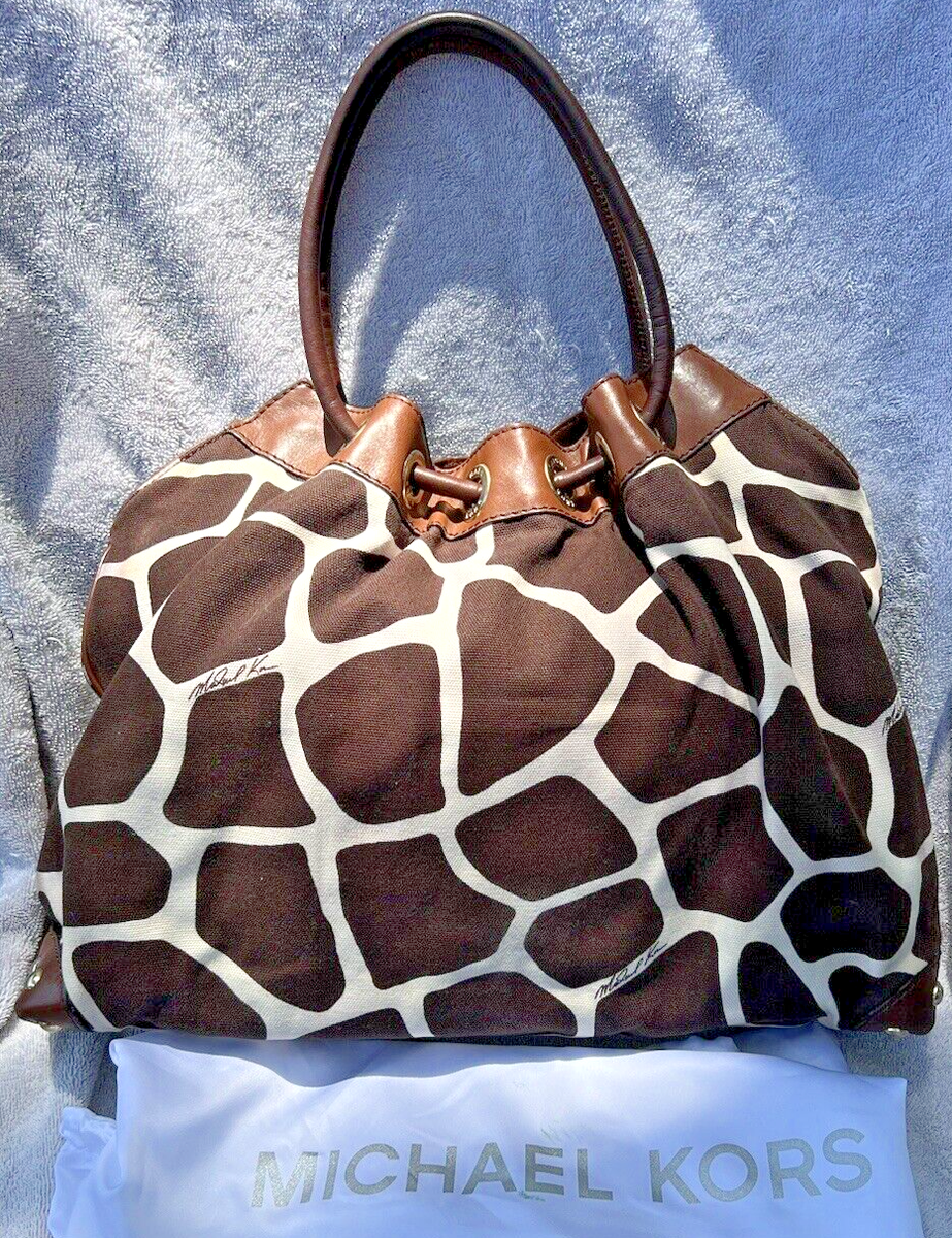 Michael Kors Large Canvas Giraffe Print Shoulder Bag Brown/Cream