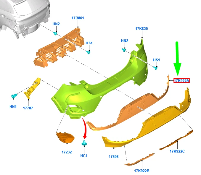 FORD KA+ MK3 Untere Abdeckungsleiste für hintere Stoßstange  