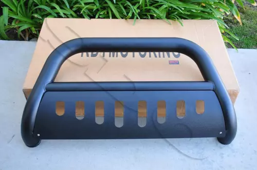 MATTE BLACK TUBULAR STEEL BULL BAR W/ SKID PLATE for 1999-2004 Ford F250 / F350