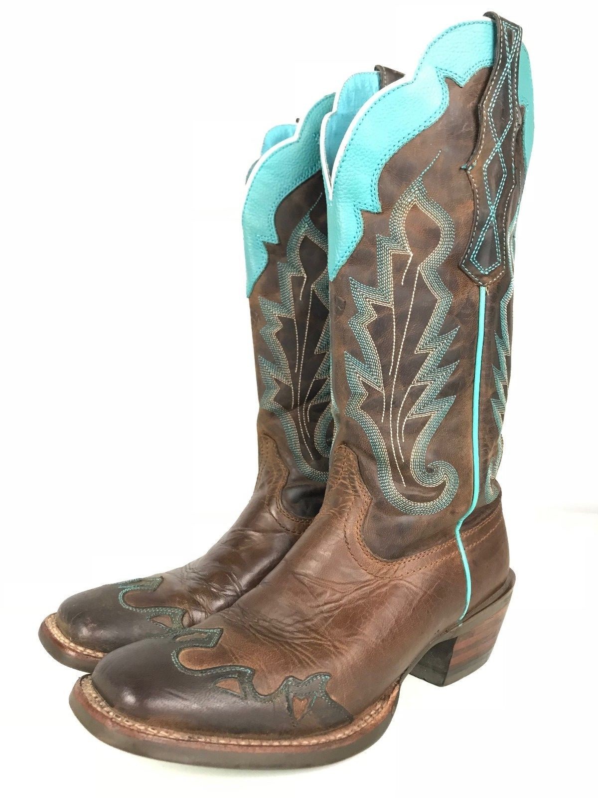 Ariat Caballera Western Boot- Exotic Cowgirl Leather Brown/Turquoise Womens 7.5B Ariat Caballera Western Boot- Exotic Cowgirl Leather Brown/Turquoise Womens 7.5B