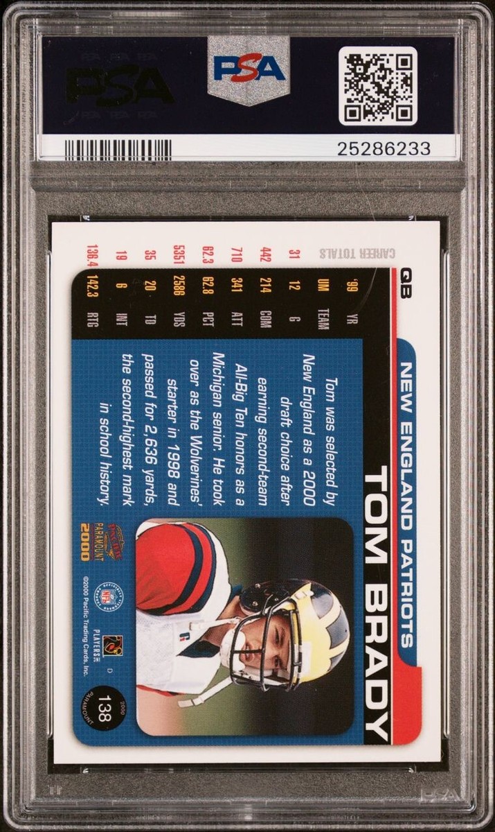 TOM BRADY 2000 Pacific Paramount #138 RC On Card AUTOGRAPH
