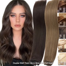 THICK 100 Real Remy Human Hair Full Head Clip in Hair Extensions Double Weft
