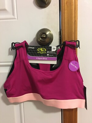 NWT GIRL'S SIZE LARGE ATHLETIC WORKS 2 PACK RACERBACK SPORT BRAS BAND SIZE 34