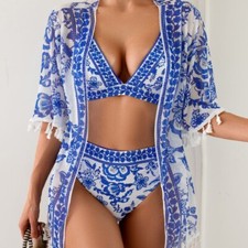 New Split Swimsuit Backless Three-piece Yarn Swimsuit Beach Hot Spring Swimsuit