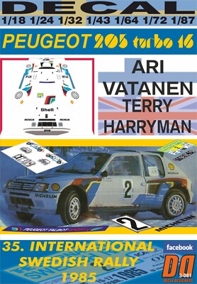 DECAL PEUGEOT 205 T16 E2 A.VATANEN ACROPOLIS R. 1985 DnF (09