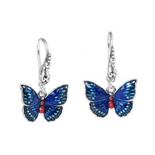 Authentic S925 Sterling Silver Lucky Blue Enamel Butterfly Dangle Earrings