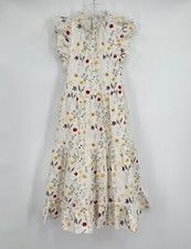 En Saison White Floral Embroidered Ruffle Cap Sleeve Layered A Line Dress Sz XS