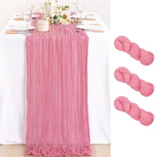 3 Pack Cheesecloth Table Runner 10ft Wrinkled Mauve Pink Gauze Table Runner B...
