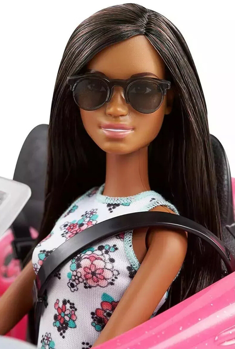 Barbie Doll & Convertible Car Brunette Figure Pink Vehicle Mattel